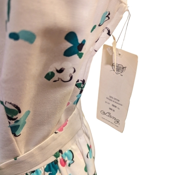 New Vtg. Lanz Dress cotton white pastel floral midi Coquette bow detail NWT Sz 6 - Picture 8 of 14